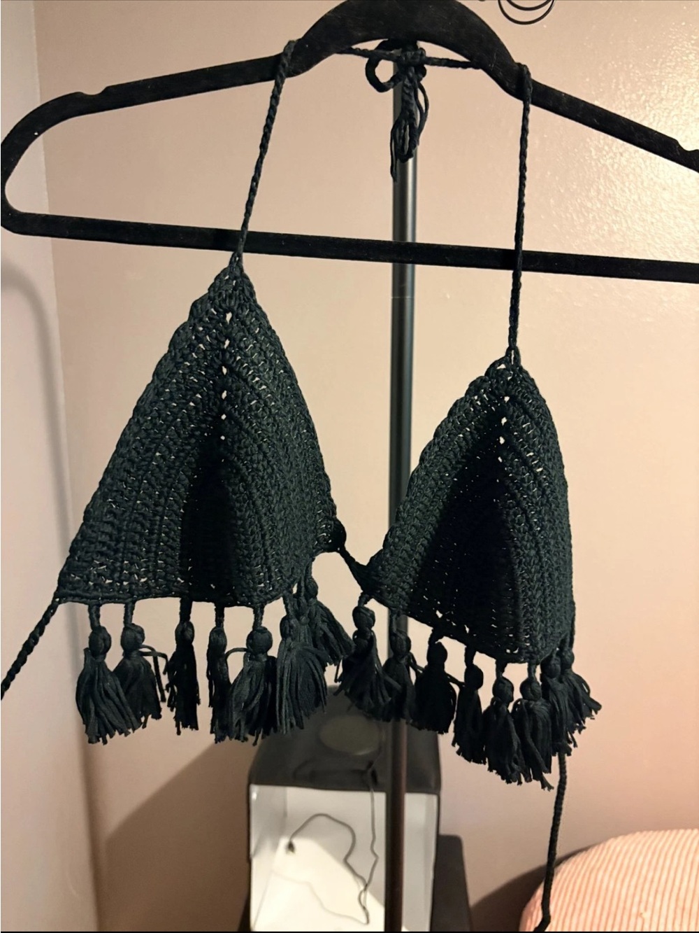 POL Black Fringed Bralette with tassels size small